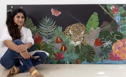 Chennai-based Sonali Manavalan creates surreal tropical-themed canvases and digital prints on textiles