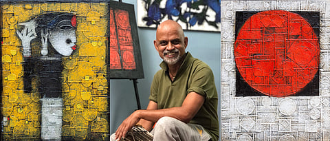 Basuki Dasgupta with his art