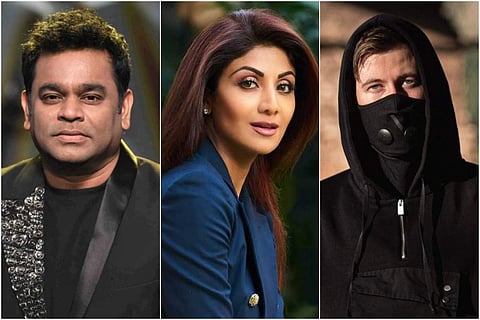 AR Rahman (left), Shilpa Shetty Kundra (centre), Alan Walker (right)