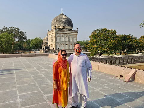 United Kingdom’s deputy high commissioner to AP and TS, Andrew Fleming with wife Van at Qutb Shahi Tombs
