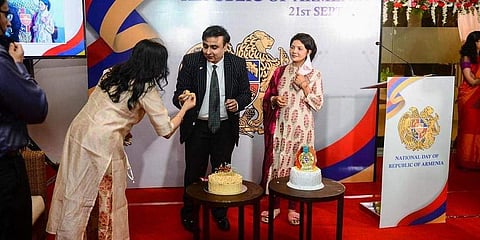 The celebrations for the 30th National Day of Republic of Armenia included cake-cutting, cocktail and dinner. (Photo: Debadatta Mallick, EPS)