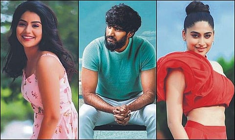 Megha Shetty (left), Krishna (centre), Nishvika Naidu (right)