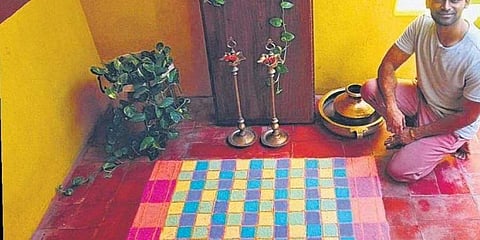 Ravi and his paalum pazhamum kolam design