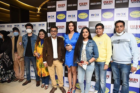 Team Swastik Sanket pose before the special screening at a city multiplex