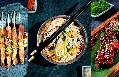 Chicken Yakitori, Innaniwa Chicken Noodles and Sticky Pork Ribs