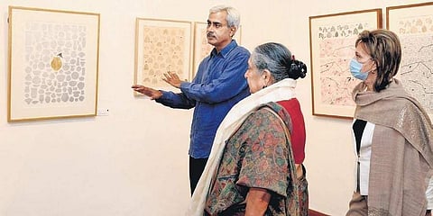 Visitors at the exhibition.