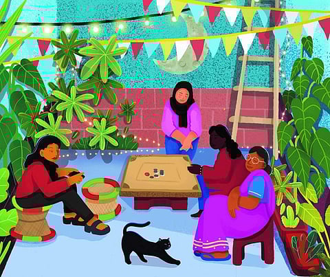 The poster for the exhibition titled Threading the Horizon: Propositions on Worldmaking Through Art As Social Practice