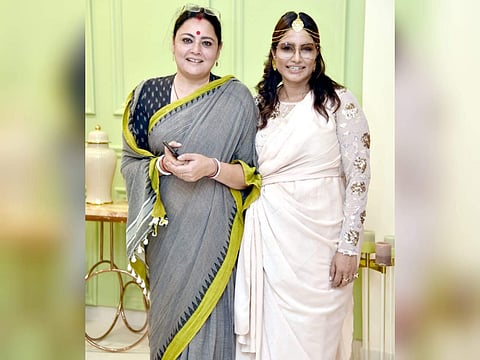 Designer Agnimitra Paul with entrepreneur and fashionista Shaleni S Biswas