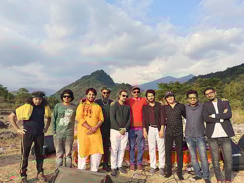 Sudipta Chanda (in red) with artists at Mountain Music Festival Season Three