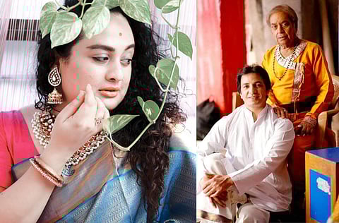 Shoma (on left) and Harshvardhan with Panditji