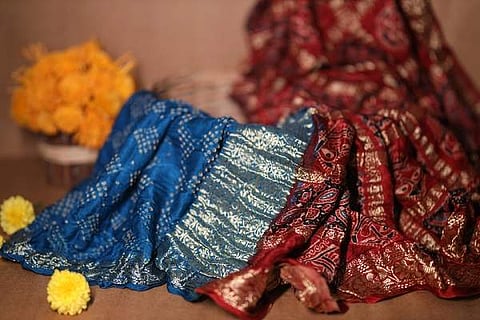 Ajrakh bandhani sari