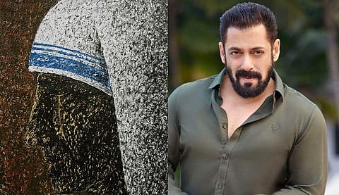 Salman Khan with his painting, Still in Hope of Compassion