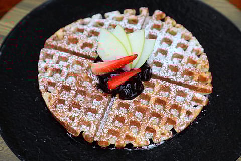 Waffles with blueberry compote