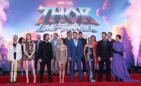 The cast of Thor: Love and Thunder at the première of the movie