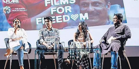 In a panel discussion on queer films with panelists Svetlana Naudiyal (extreme left), Lakshvir Saran (left)