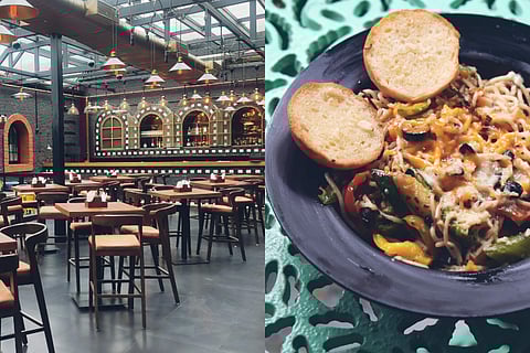 Outdoor seating and pasta from La Society