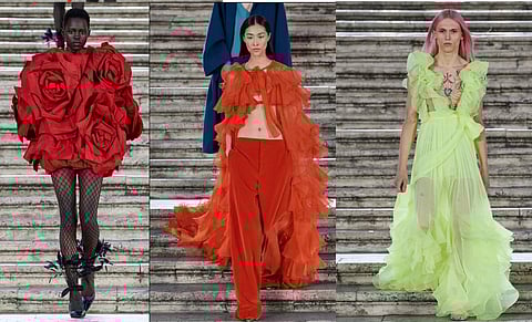 Valentino Couture Fall Collection 'The beginning' that took place in Italy, Rome. Celebrities and fashion experts like Anne Hathaway, Florence Pugh, Kate Hudson, Naomi Campbell were spotted