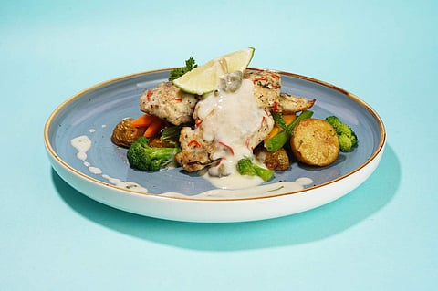 Pan served chilly basil fish at Hoppipola