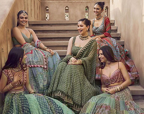 Serena Jethmalani, Tiana Taraporvala, Sara Tendulkar, Rhea Kuruvilla & Alaviaa Jaaferi in Anita Dongre