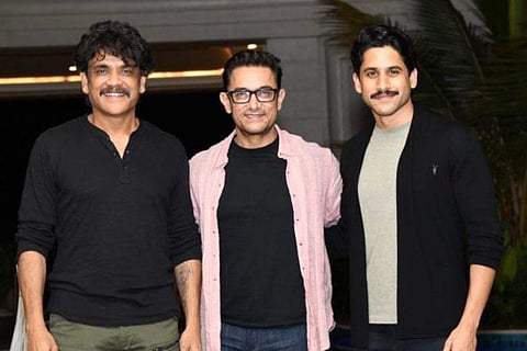 Nagarjuna with Aamir Khan and Naga Chaitanya