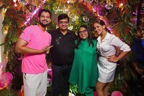 Actors Neel Bhattacharya and Trina Saha with birthday girl Vanita Bajoria and Amit Bajoria