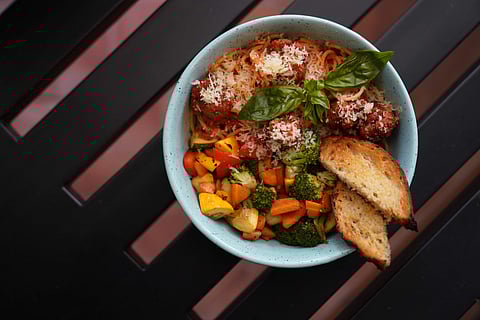 Spaghetti and meatballs in marinara sauce