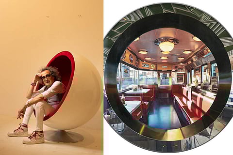 Yigal Ozeri (L) and his artwork (R)