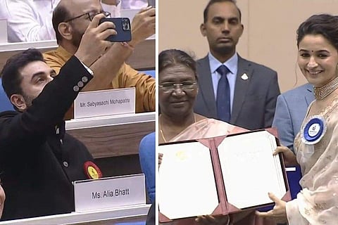 Doting husband Ranbir Kapoor records Alia Bhatt as she receives National Award, netizens find it 'genuine'