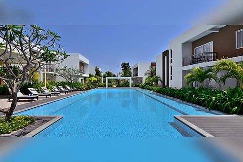 The pretty landscapr of the property.