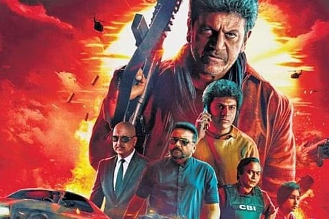 A still from Ghost directed by Srini, starring Shivarajkumar, Jayaram and Anupam Kher