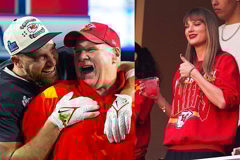 In frame: Travis Kelce with his father (L), Taylor Swift (R)