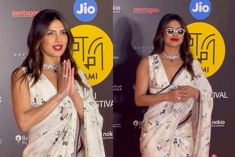 Priyanka Chopra stuns in a white floral sari at MAMI Film Festival [In frame: Priyanka Chopra]
