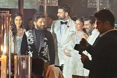 Allu Arjun and Ram Charan with Varun Tej and Lavanya Tripathi