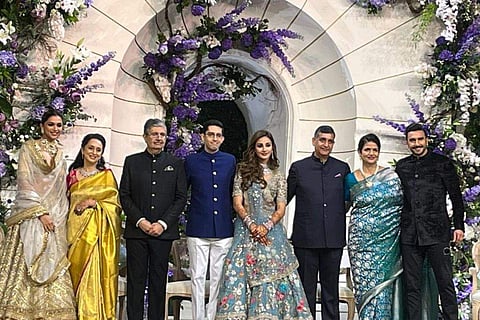 In frame: Deepika Padukone and Ranveer Singh at  the wedding reception of Jay Kotak and Aditi Arya