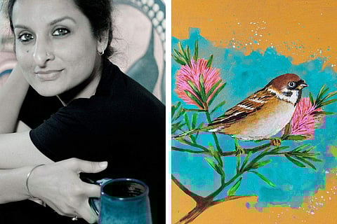 (L-R) Aarohi Singh, one of the paintings from Deja Vu