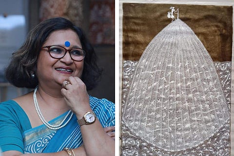 (L-R) Pragati Agarwal, an artwork from the exhibition