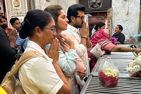 'Game Changer' actor Ram Charan visits Mahalaxmi temple with wife Upasana, daughter Klin Kaara