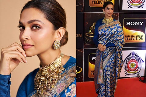 Deepika Padukone's sartorial elegance shines in stunning peacock blue sari by Sabyasachi