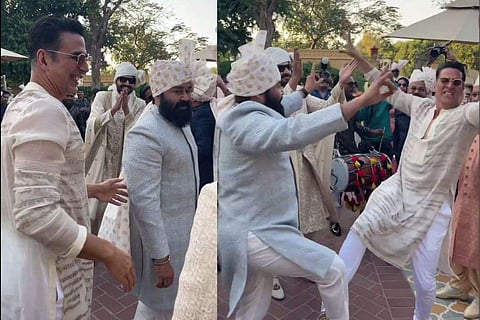 In the clip shared by Akshay, he can be seen dancing to dhol beats with Mohanlal