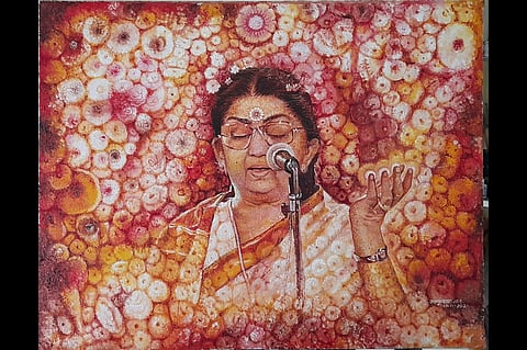 Lata Mangeshkar's painting by Ramkripal Namdeo