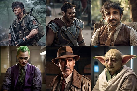 AI art depicting popular Bollywood actors as iconic Hollywood characters