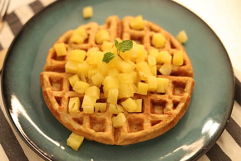 Chef Sanjeev Kapoor's  oats waffles with stewed pineapple