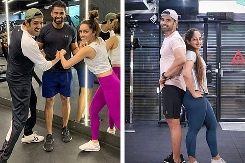 (L-R) Kartik Aryan and Shraddha Kapoor with Praveen, Praveen and Maahek Nair,