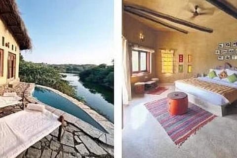 ​ Private pool with the room (left); the bedroom ​