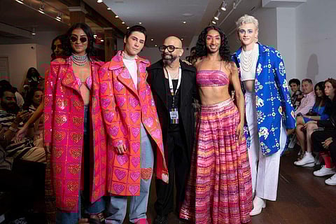 Fashion designer Mayyur Girotra along with models at the New York Pride 2023