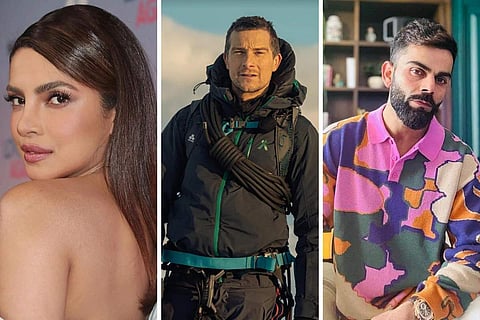 Priyanka Chopra, Bear Grylls, Virat Kohli (L to R)