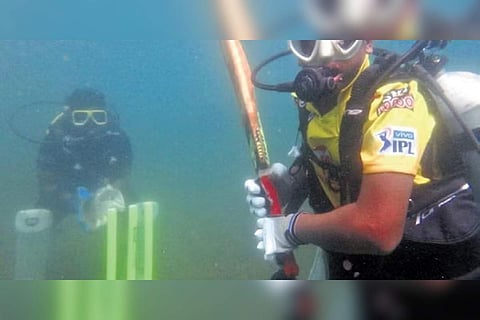 Aravind Tharunsri and his team dove underwater and played cricket on May 30