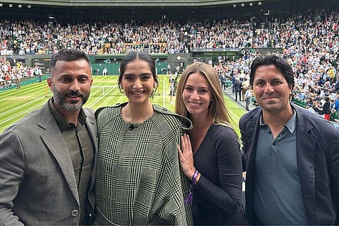 Sonam Kapoor with Anand Ahuja and their friends at Wimbledon