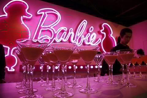 Barbie cocktails are prepared for guests at the opening ceremony of Barbie Shanghai flagship store