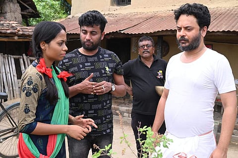 A BTS still from the film